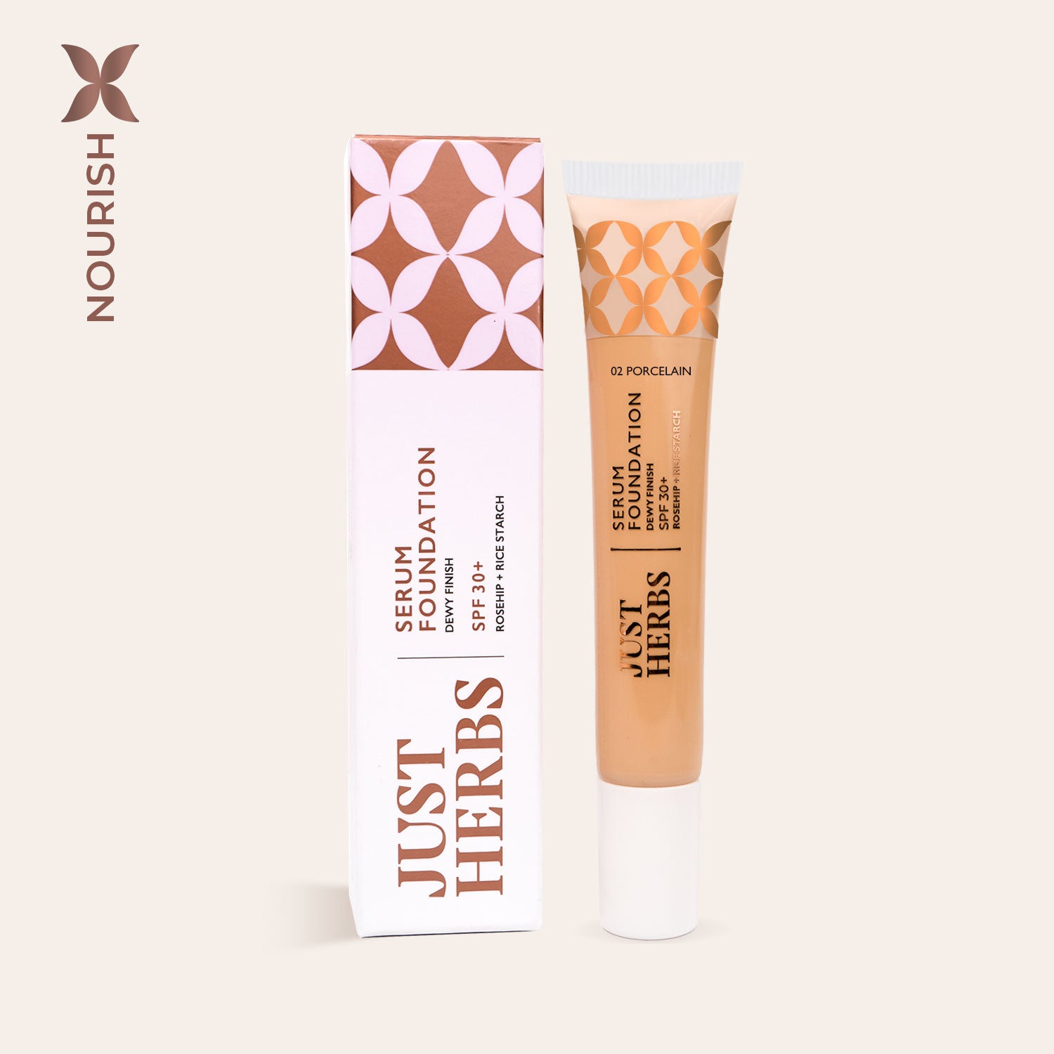 

Serum Foundation Dewy Finish SPF30+ with Rosehip and Rice Starch, 02porcelain