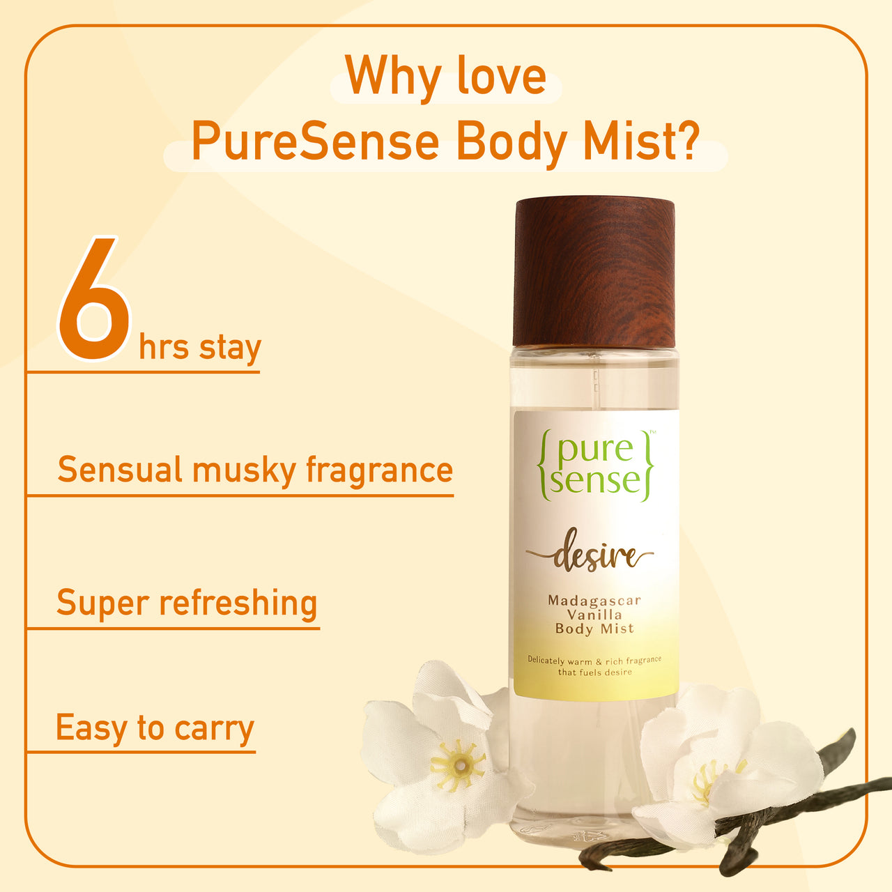 PureSense Desire Madagascar Vanilla Body Mist, 150 ml