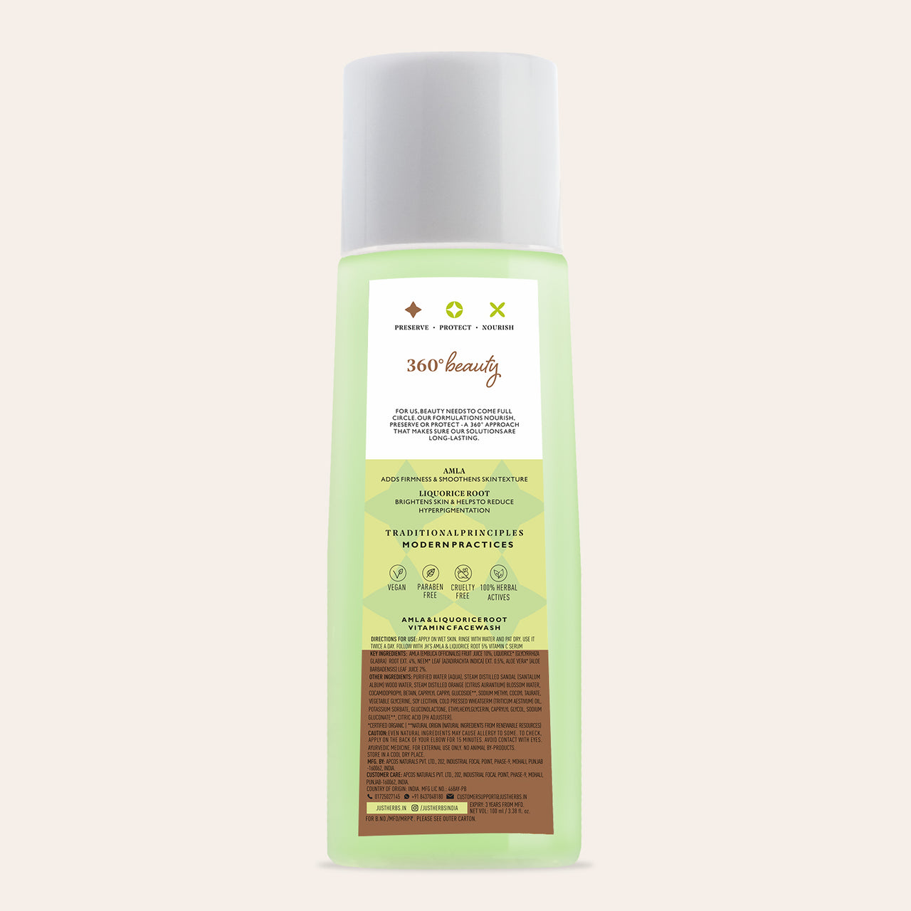 Brightening Face Wash - Vitamin C Amla & Liquorice Root - Just Herbs