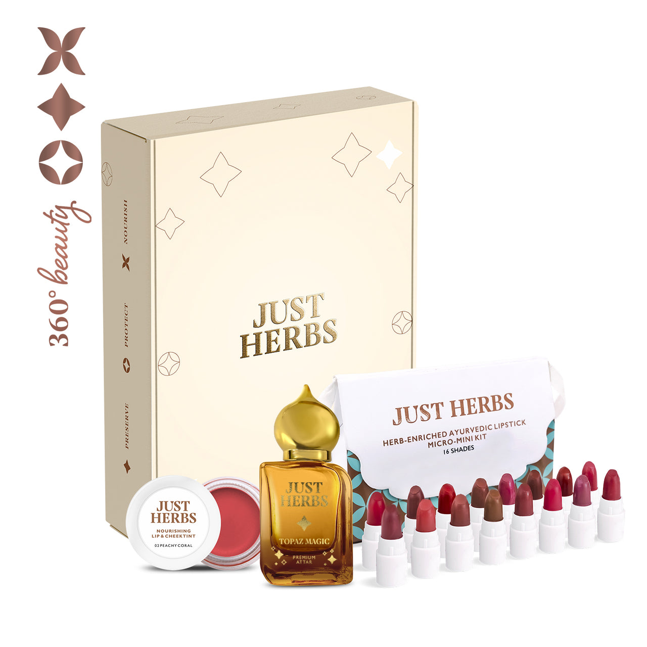 Eid Gift Set (Micro Mini Lipstick Kit, Premium Attar: Topaz Magic, Lip & Cheek Tint: 02)