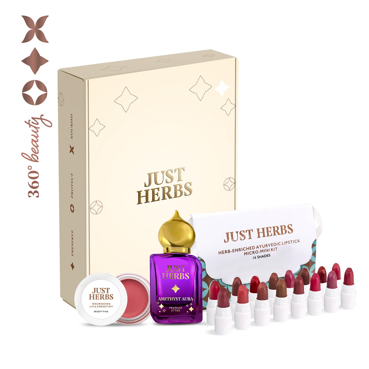 Eid Gift Set (Micro Mini Lipstick Kit, Premium Attar: Aura, Lip & Cheek Tint: 08)