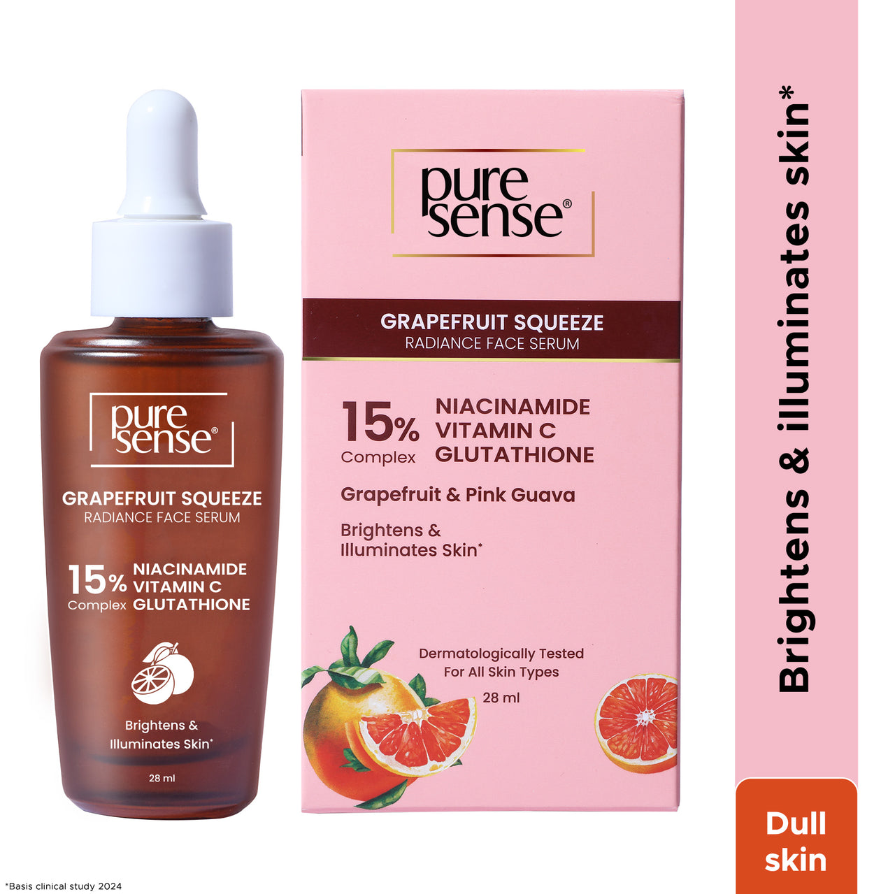 Grapefruit Squeeze Radiance Face Serum with 15% Niacinamide, Vitamin C & Glutathione Complex | For dull skin | 28ml