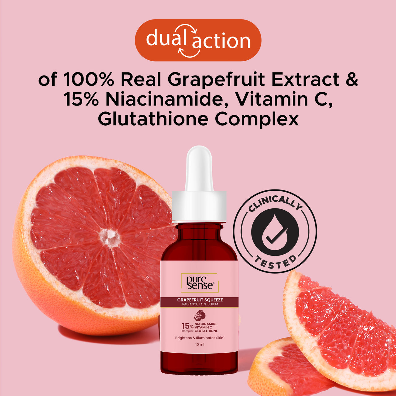 Grapefruit Squeeze Radiance Face Serum with 15% Niacinamide, Vitamin C & Glutathione Complex | For dull skin | 10ml